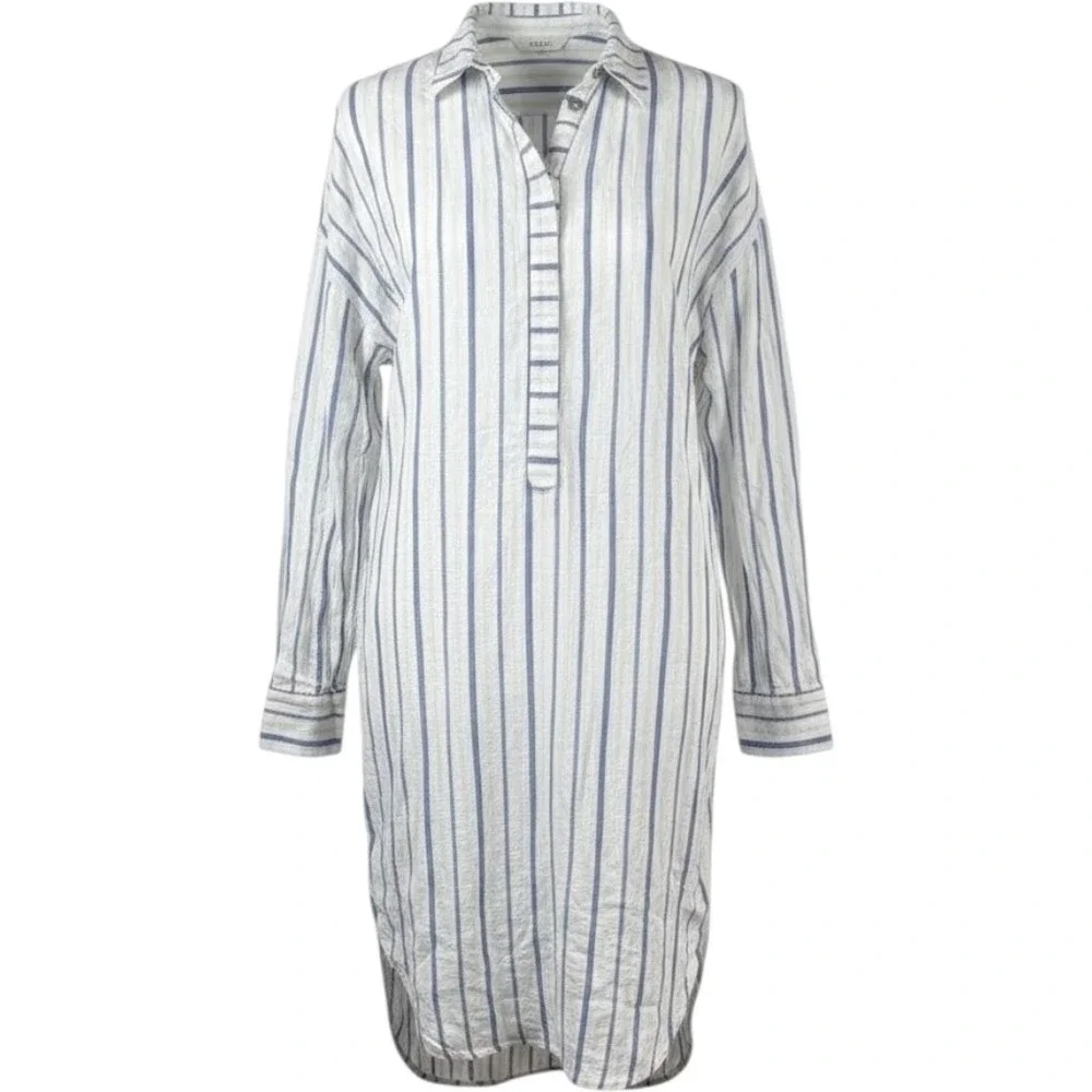 Free People Shirt Dress Stripes 100% Cotton Coastal Boho White Sz S